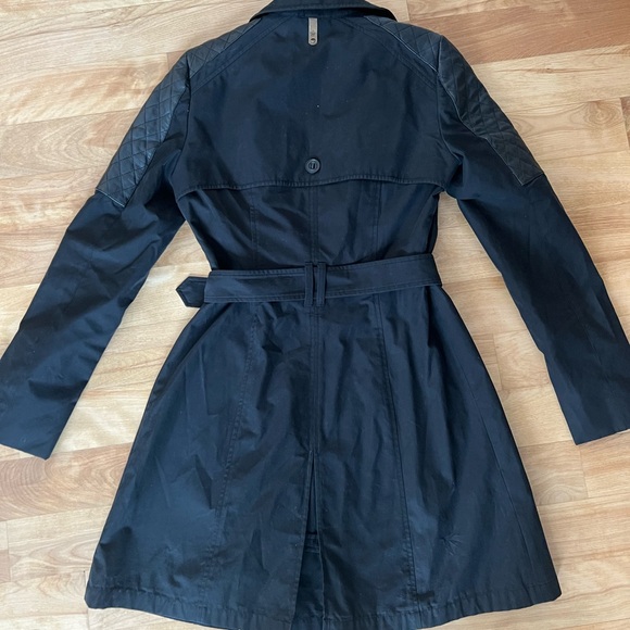 Mackage Black Cotton Quilted-Leather-Trim Belted Trench Coat - Picture 9 of 15
